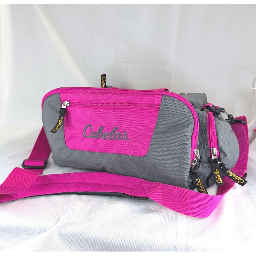 Cabelas Pink and Gray Fishing Tackle Bag with Padded Shoulder Strap